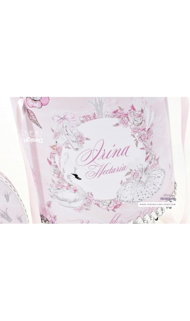 Trusou de botez cu lebede si motive florale personalizat pentru fete, Lebada alba 53